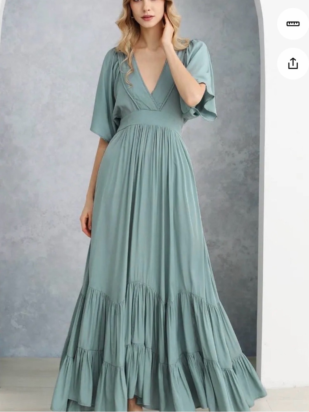 Storia Sage Green V-Neck Puff Sleeve Maxi Dress